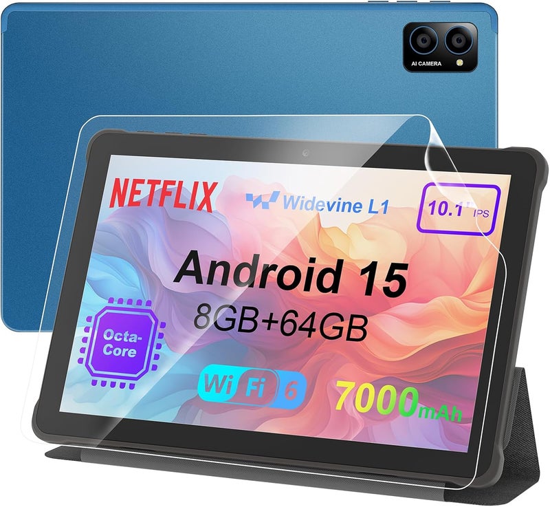 TabneraX 10 inch Android Tablet: Octa-Core, 7000mAh, with Stand Case, IPS HD Display, Wi-Fi 6, OTG, Metal Body – Fast & Portable Tablet for Work & Entertainment, 2-Year Protection, 8GB RAM 64GB, Android 15 - Image 1
